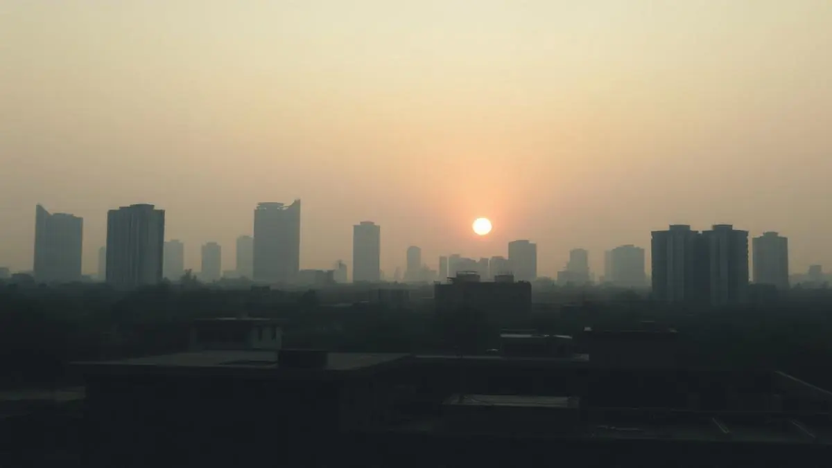 Delhi NCR skyline at dawn seen through a layer of haze